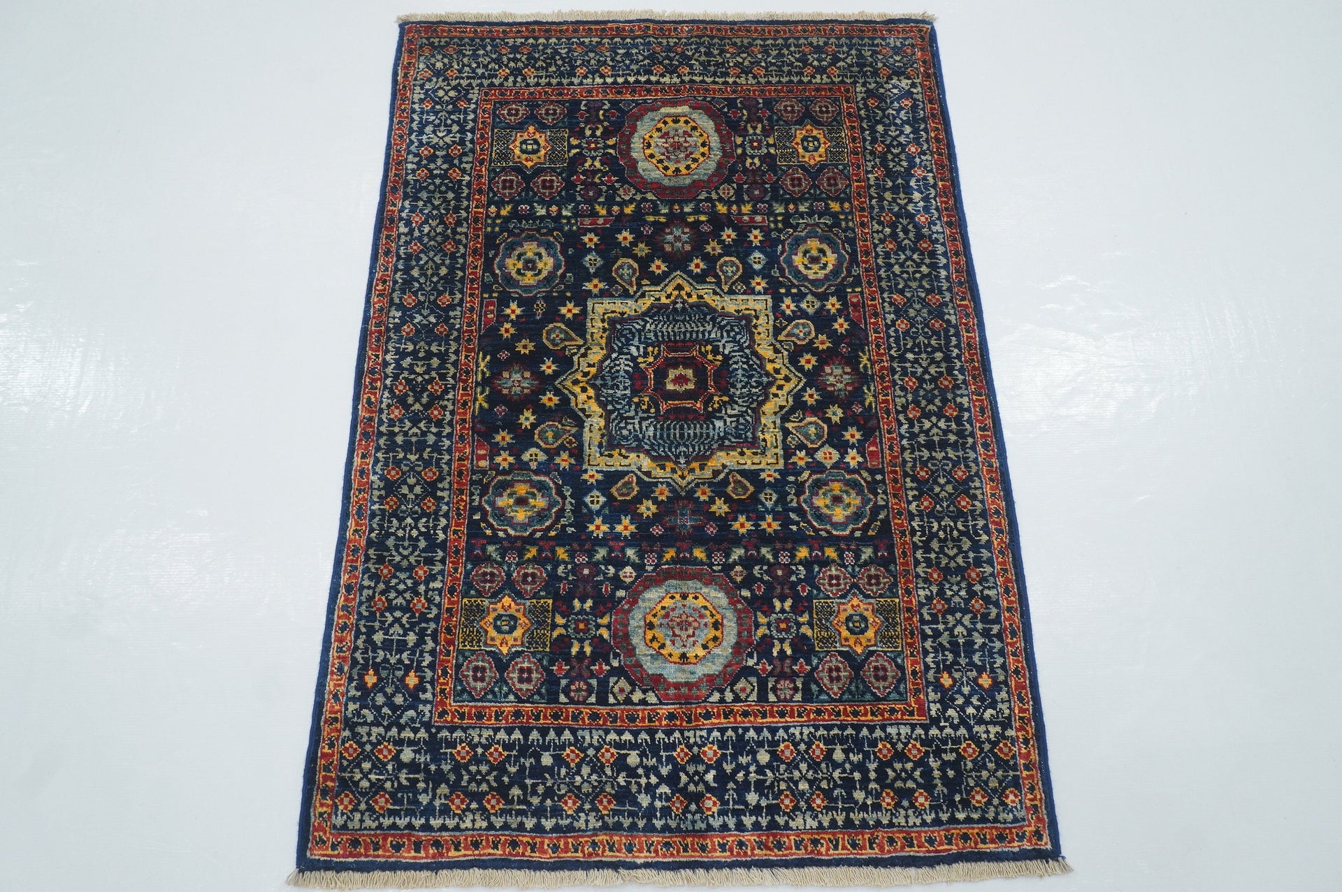 3x4 Navy Blue Mamluk Hand knotted Turkish Medallion Rug - Yildiz Rugs