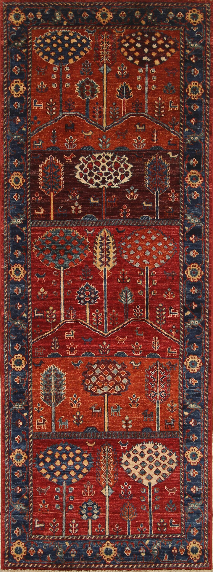 7 ft Gabbeh Red Landscape Tree of life Afghan Hand knotted Runner Rug