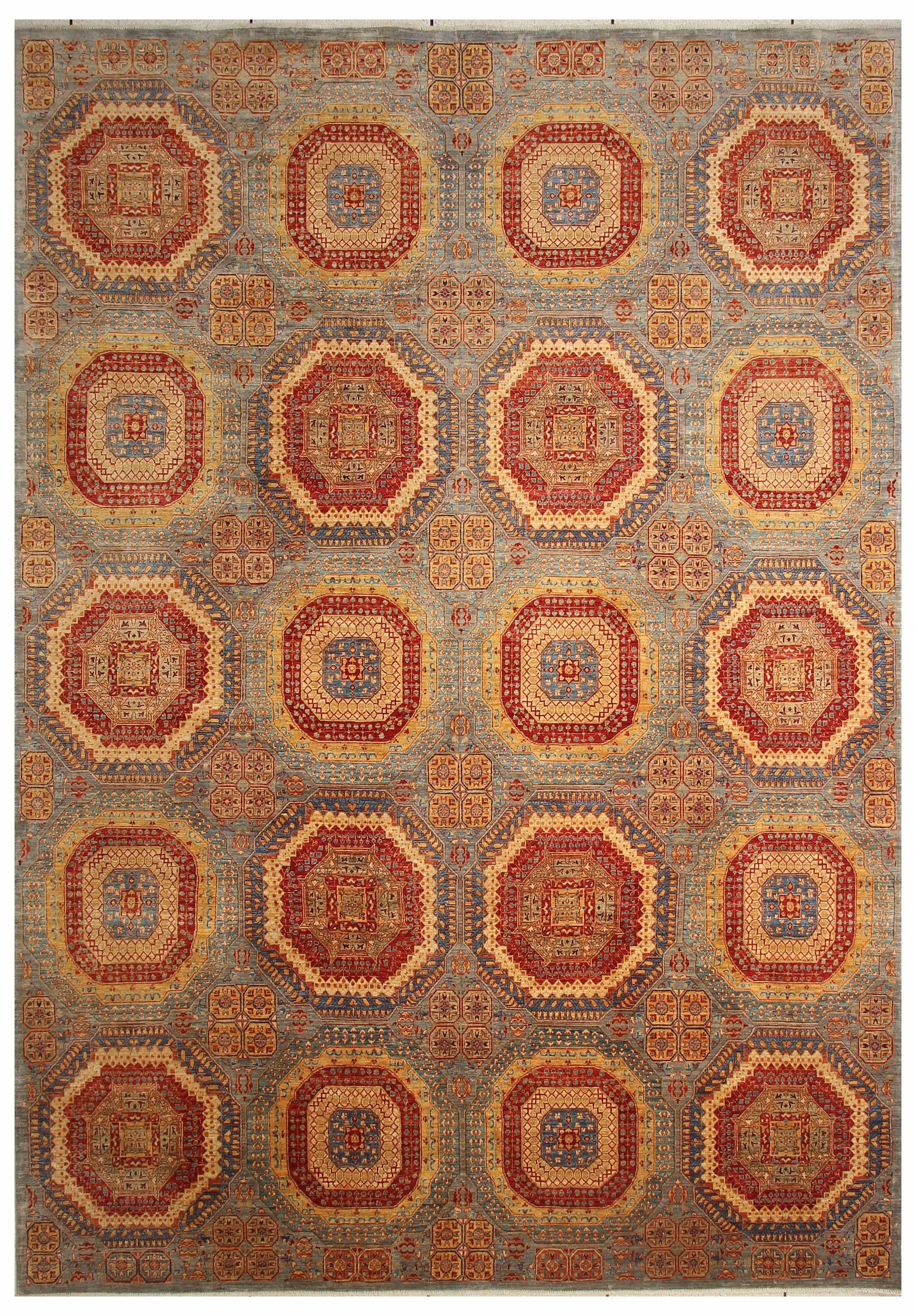 10x14 Gray Mamluk Turkish Hand knotted Geometric Rug - Yildiz Rugs