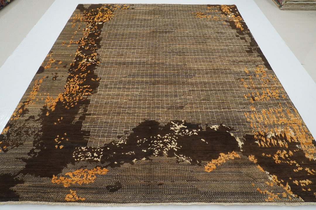 8x10 Brown Modern Afghan Hand knotted Abstract Rug - Yildiz Rugs