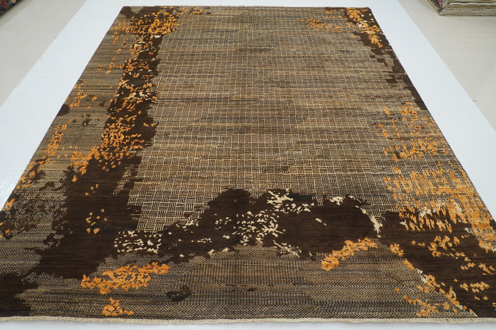 8x10 Brown Modern Afghan Hand knotted Abstract Rug - Yildiz Rugs