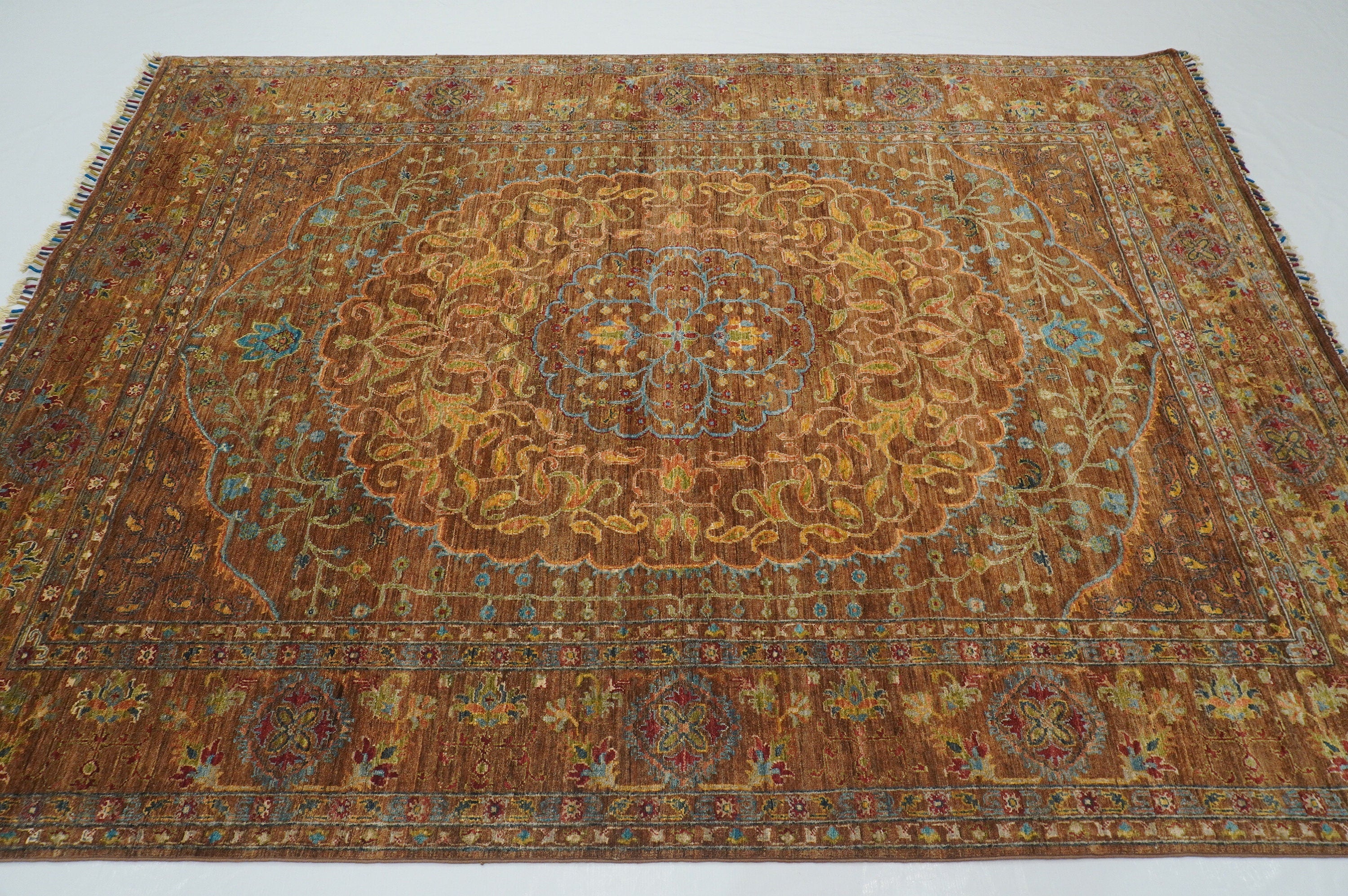6x8 Brown Oushak Turkish Hand Knotted Medallion Area Rug - Yildiz Rugs