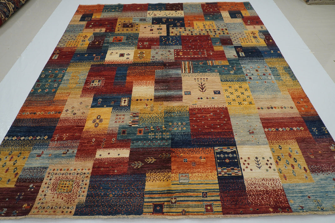 8x10 Tribal Gabbeh Multicolor Afghan Hand knotted Rug