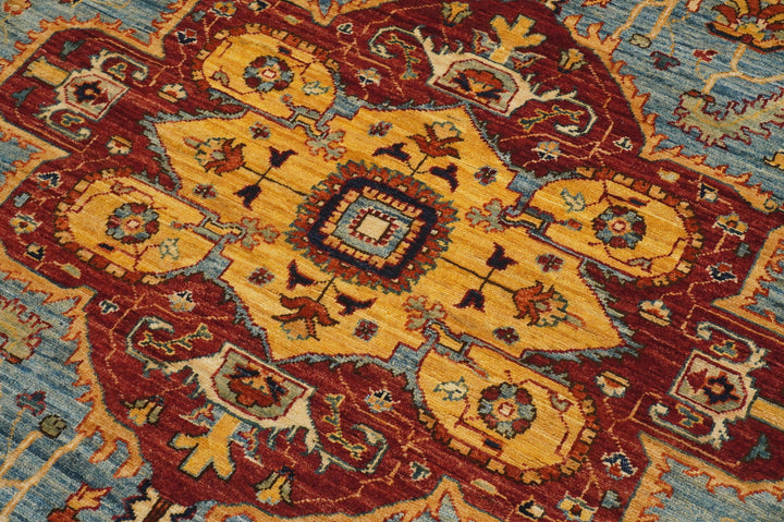 6x9 Blue Red Serapi Afghan Hand knotted Medallion Area Rug - Yildiz Rugs