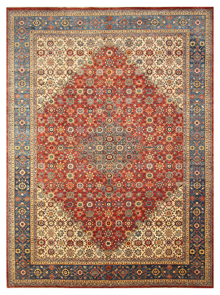 9x12 Bidjar Red Beige Blue Afghan Hand knotted Oriental Rug - Yildiz Rugs