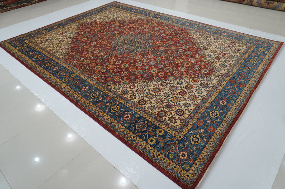 9x12 Bidjar Red Beige Blue Afghan Hand knotted Oriental Rug - Yildiz Rugs