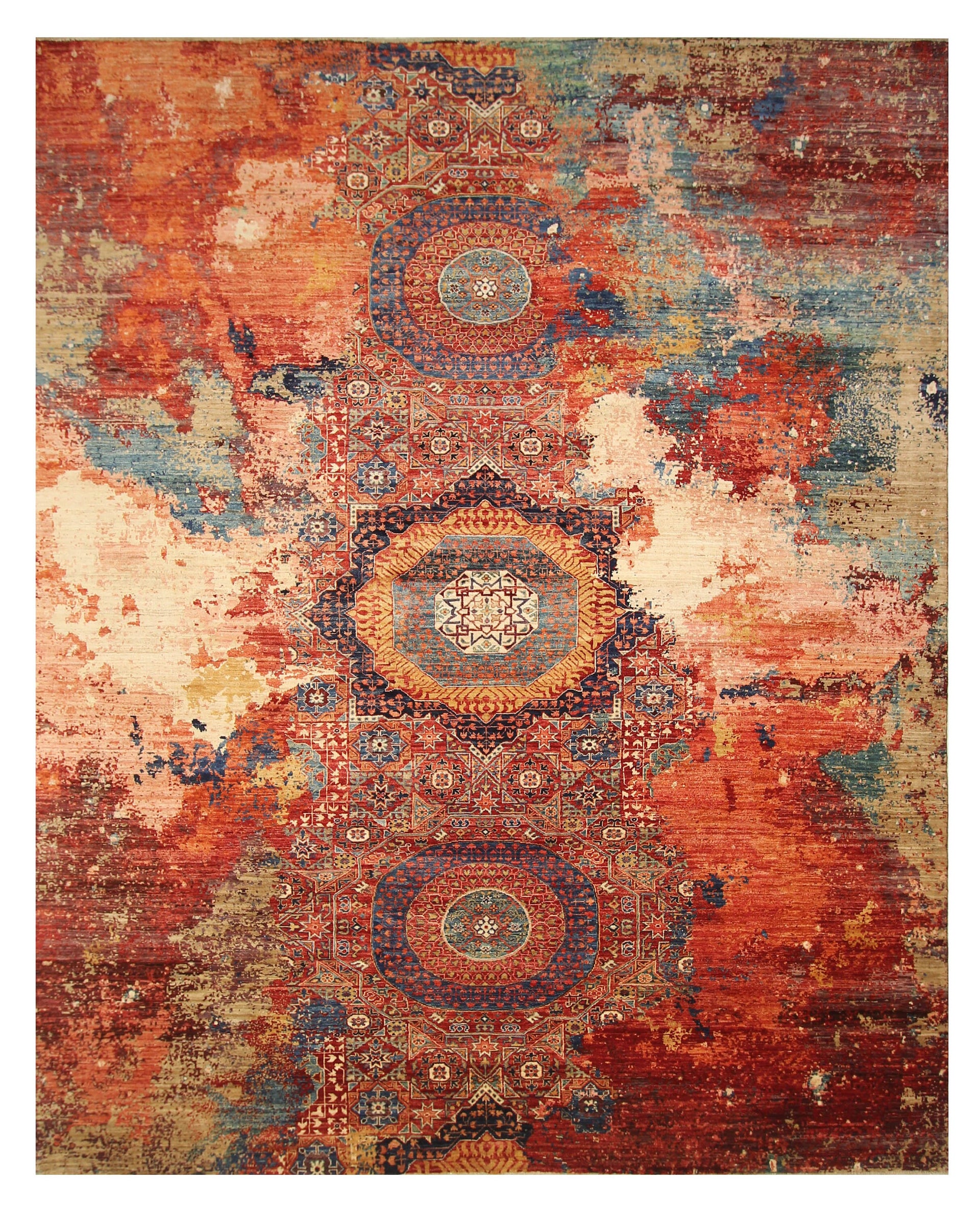 9x12 Red Modern Mamluk Turkish Hand knotted Abstract Rug - Yildiz Rugs