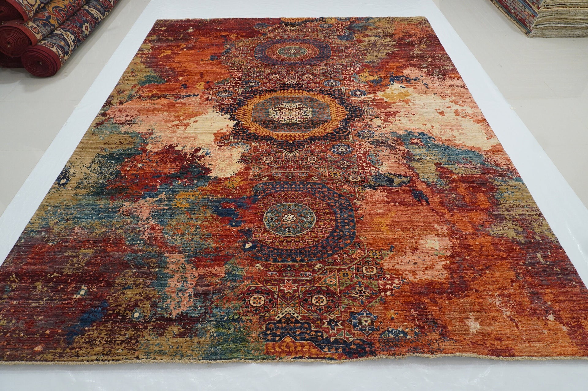 9x12 Red Modern Mamluk Turkish Hand knotted Abstract Rug - Yildiz Rugs