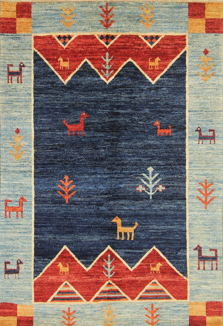 4x6 Tribal Gabbeh Navy Blue Afghan Hand knotted Rug - Yildiz Rugs