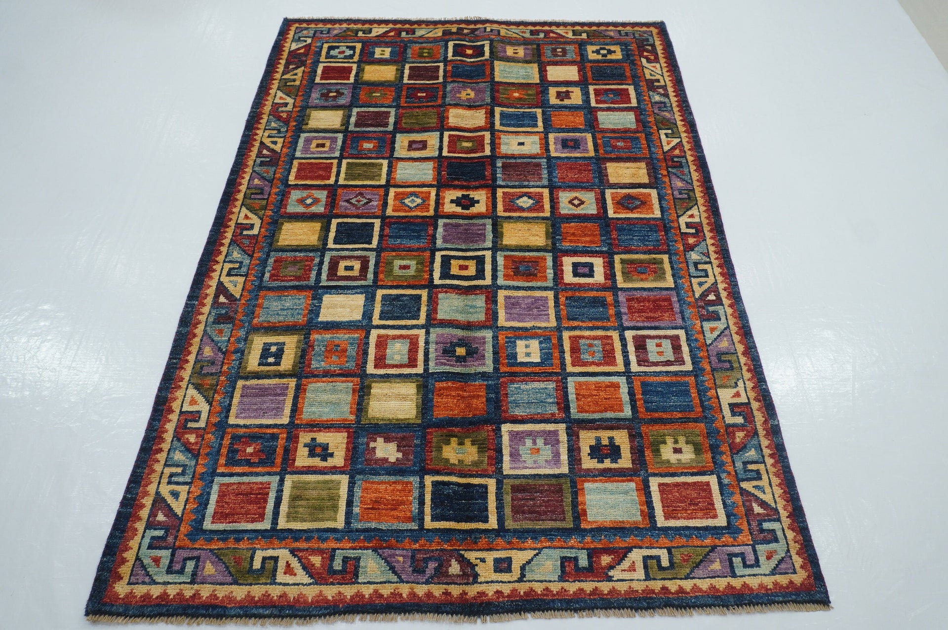 4x6 Tribal Gabbeh Navy Blue Afghan Hand knotted Rug - Yildiz Rugs