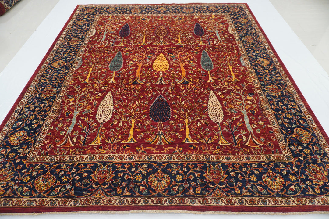 8x10 Tree of life Deep Red Afghan Hand knotted Area Rug
