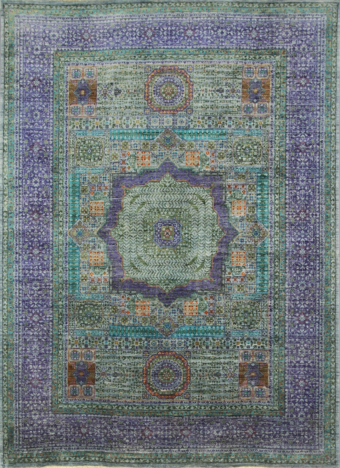 6x8 Soft Blue Mamluk Turkish Hand Knotted Medallion Area Rug - Yildiz Rugs