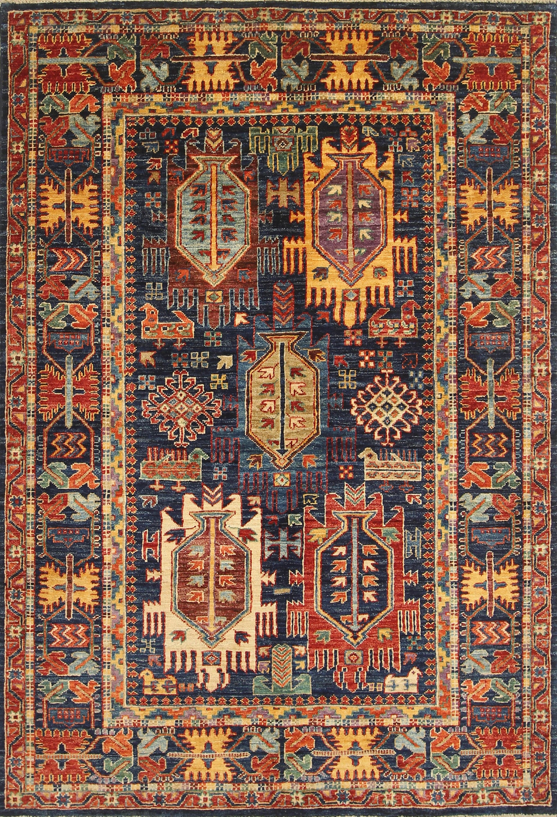 4x6 Navy Blue Baluch Afghan Hand knotted Tribal Rug - Yildiz Rugs