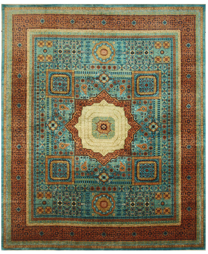 8x10 Turquoise Blue Mamluk Hand knotted Medallion Turkish Rug - Yildiz Rugs