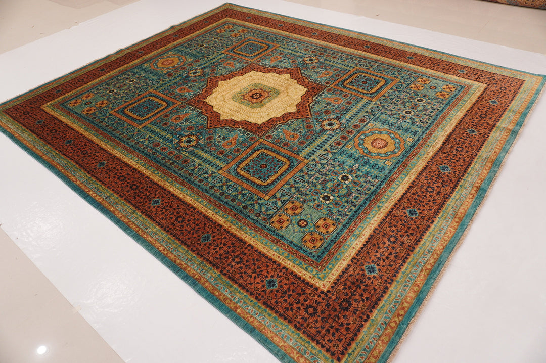 8x10 Turquoise Blue Mamluk Hand knotted Medallion Turkish Rug - Yildiz Rugs