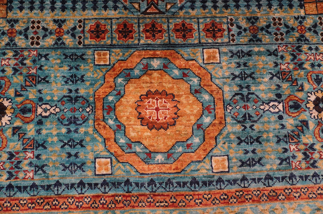 8x10 Turquoise Blue Mamluk Hand knotted Medallion Turkish Rug - Yildiz Rugs