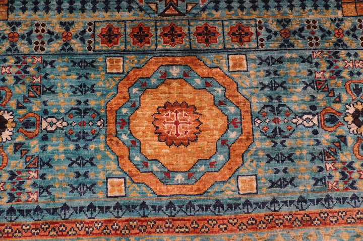 8x10 Turquoise Blue Mamluk Hand knotted Medallion Turkish Rug - Yildiz Rugs