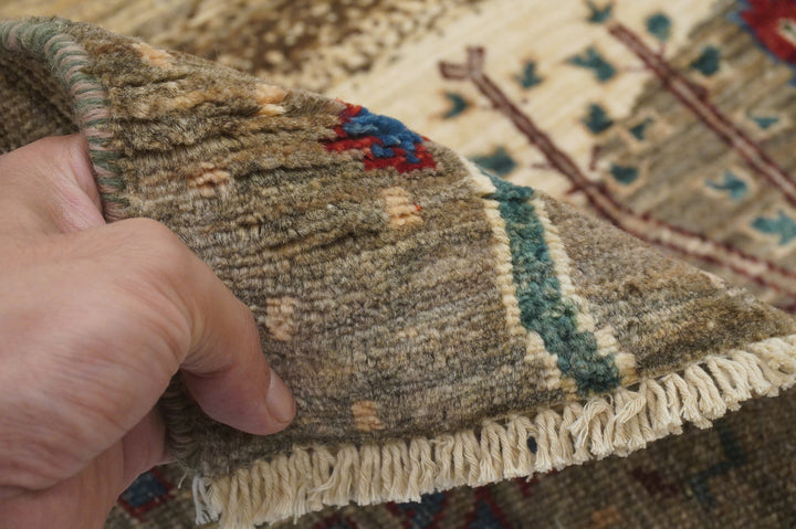 6x9 Gabbeh Tan Beige Tribal Landscape Afghan Hand knotted Rug