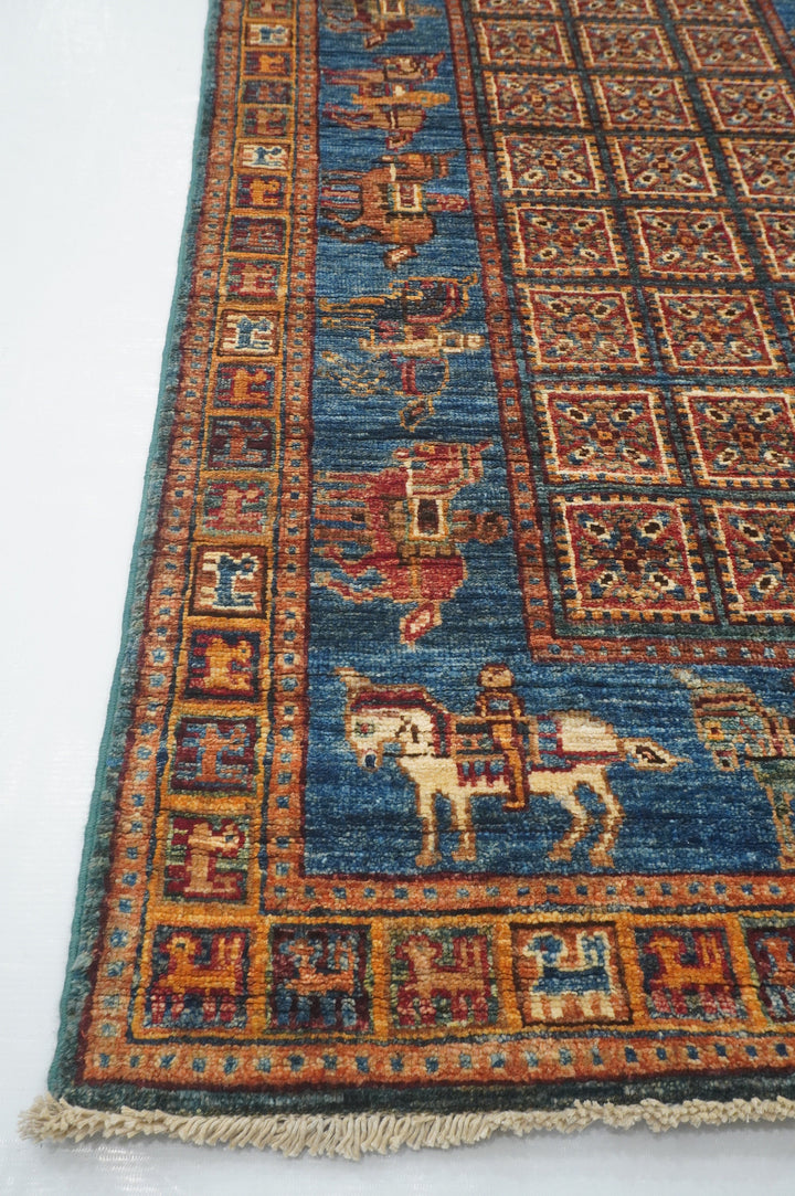 10 ft Blue Pazyryk Afghan Hand Knotted Oriental Runner Rug - Yildiz Rugs