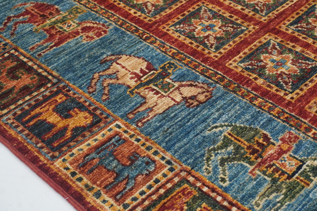 9 ft Blue Pazyryk Afghan Hand Knotted Oriental Runner Rug - Yildiz Rugs