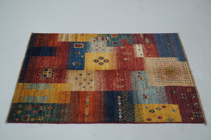 3x4 Nomadic Gabbeh Multicolor Tribal Hand knotted Area Rug - Yildiz Rugs