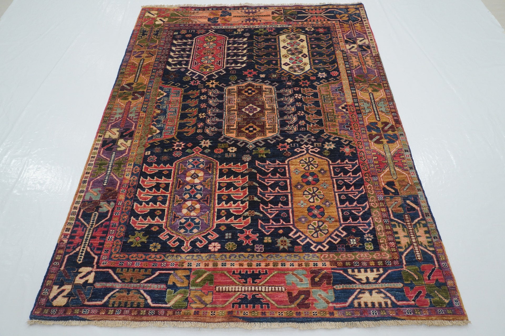 5x7 Tribal Baluch Navy Blue Afghan Hand knotted Rug - Yildiz Rugs