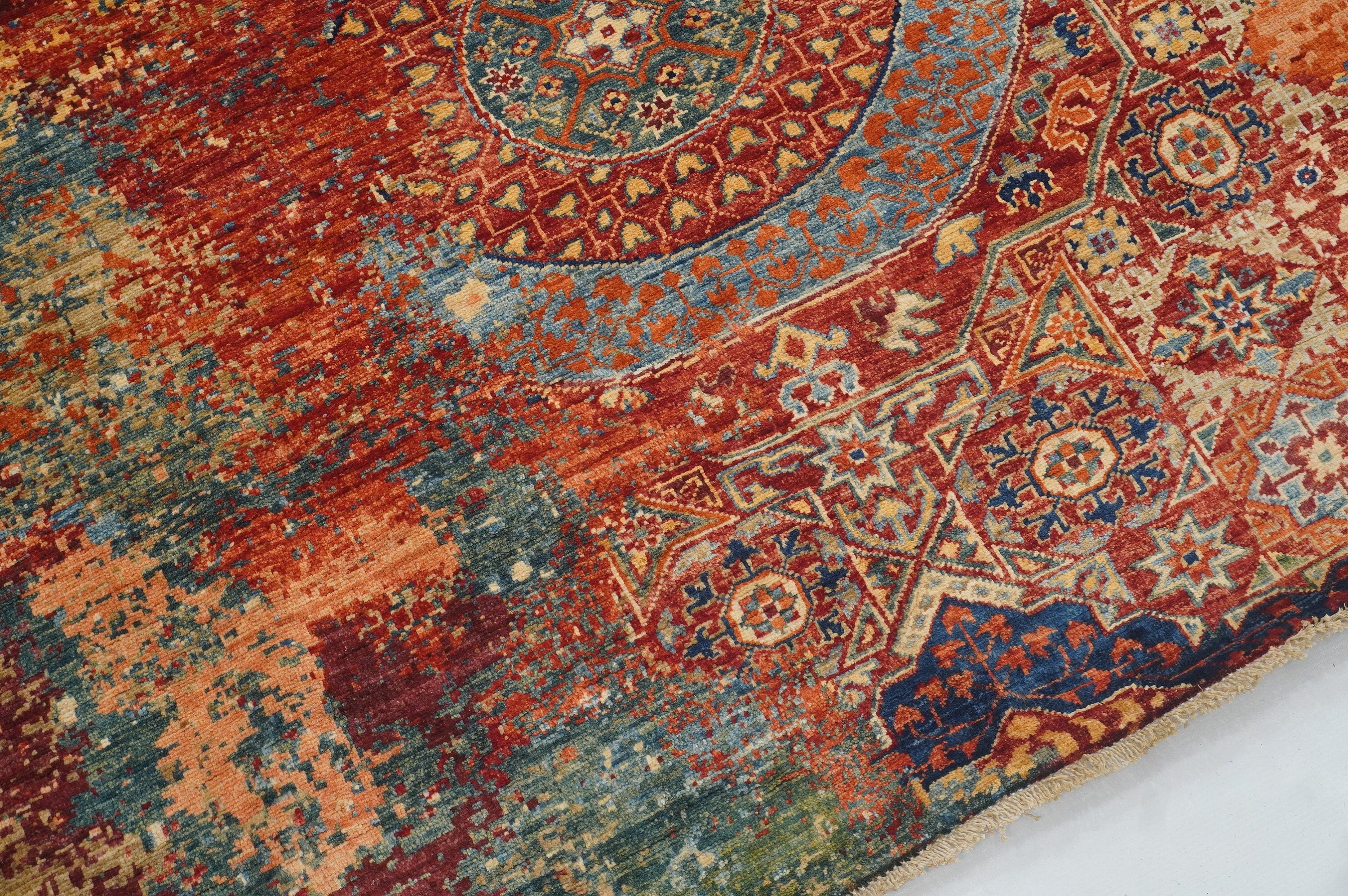 8x10 Red Modern Mamluk Hand knotted Turkish Medallion Area Rug - Yildiz Rugs