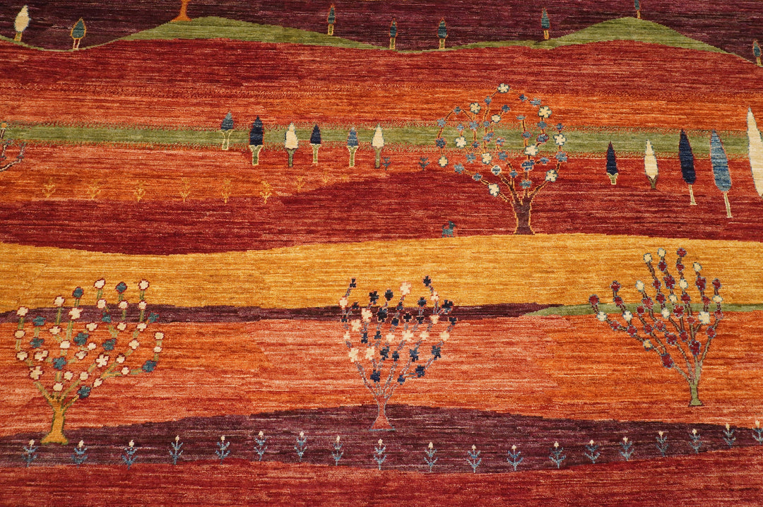 10'x13'4" Landscape Gabbeh Rusty Red Orange Tribal Afghan Rug - Yildiz Rugs