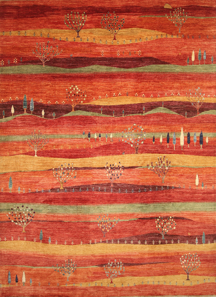 10'x13'4" Landscape Gabbeh Rusty Red Orange Tribal Afghan Rug - Yildiz Rugs