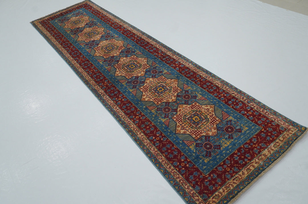 10 ft Mamluk Blue Hand knotted Turkish Runner Rug - Yildiz Rugs