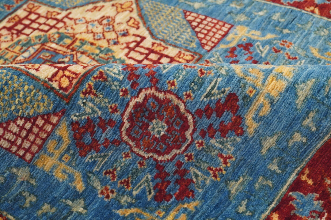 10 ft Mamluk Blue Hand knotted Turkish Runner Rug - Yildiz Rugs