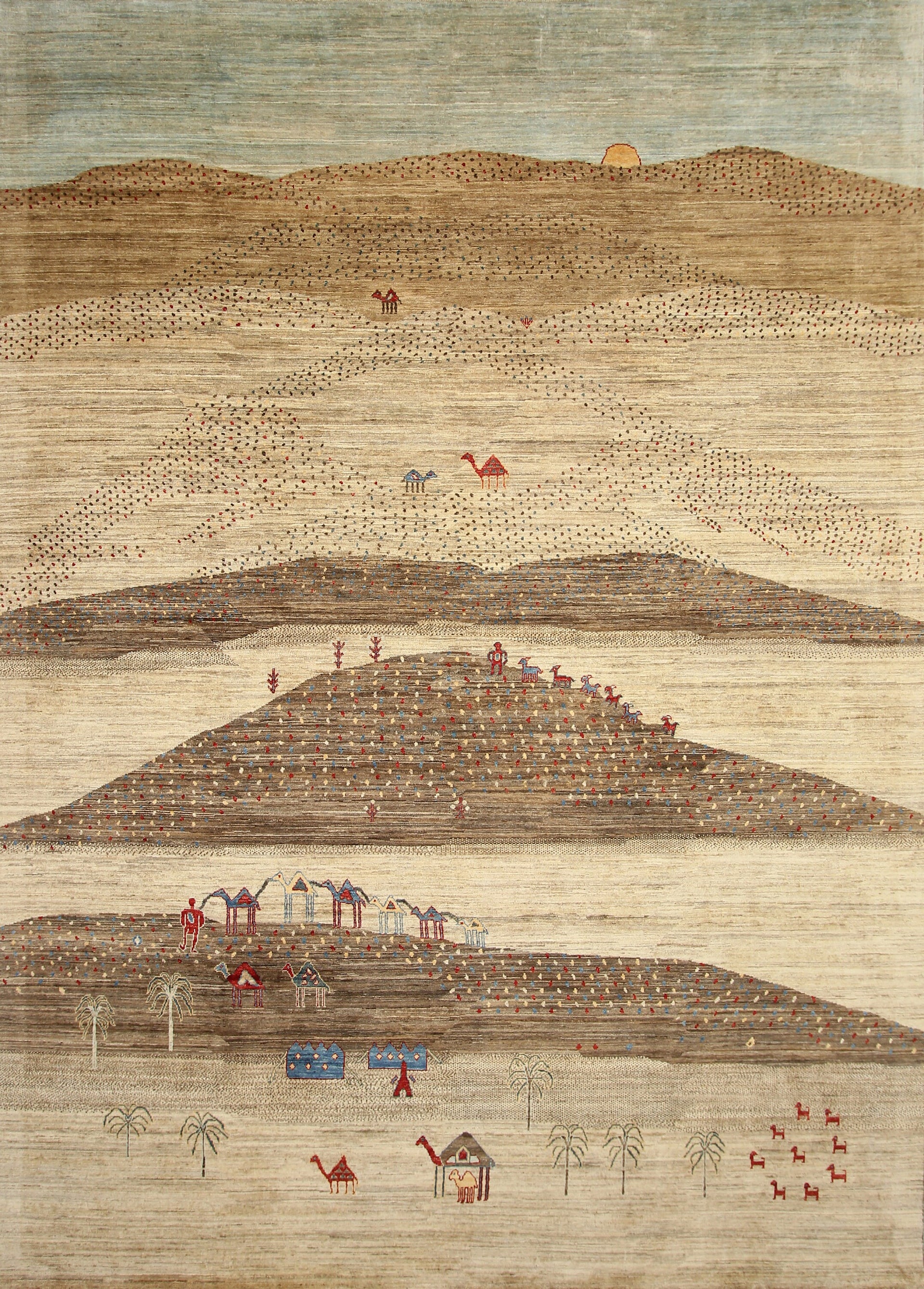 9x12 Gabbeh Brown Taupe Gray landscape Tribal Rug - Yildiz Rugs