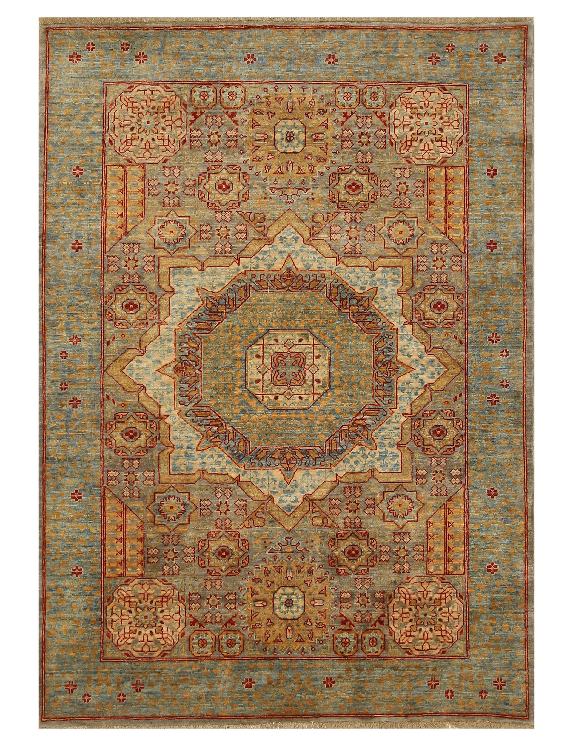 3x5 Gray Mamluk Hand knotted Turkish Medallion Area Rug - Yildiz Rugs