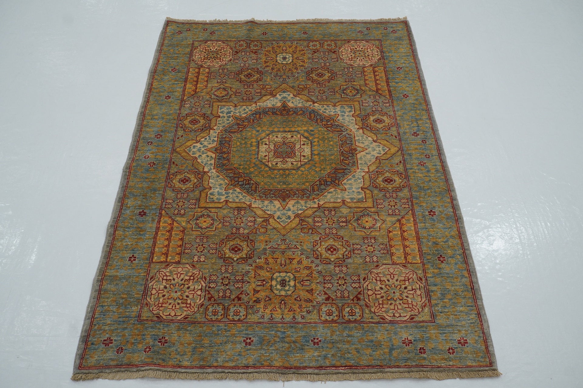 3x5 Gray Mamluk Hand knotted Turkish Medallion Area Rug - Yildiz Rugs