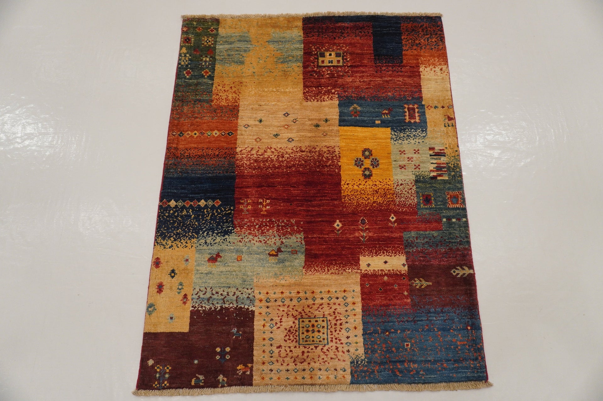 3x4 Nomadic Gabbeh Multicolor Tribal Hand knotted Accent Rug - Yildiz Rugs