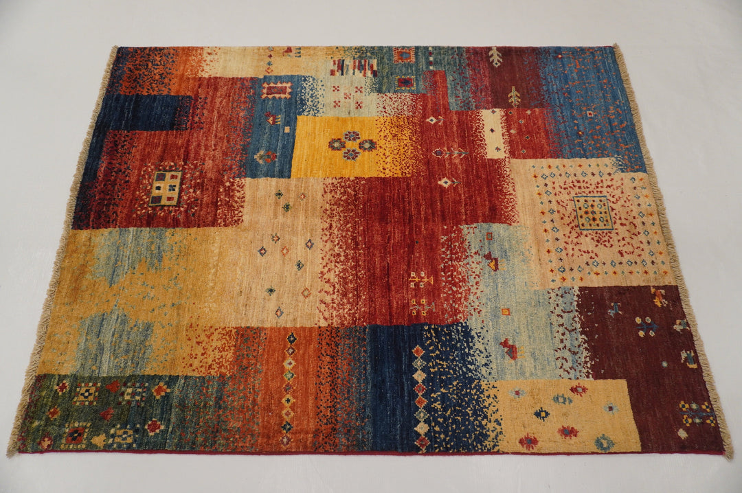 3x4 Nomadic Gabbeh Multicolor Tribal Hand knotted Accent Rug