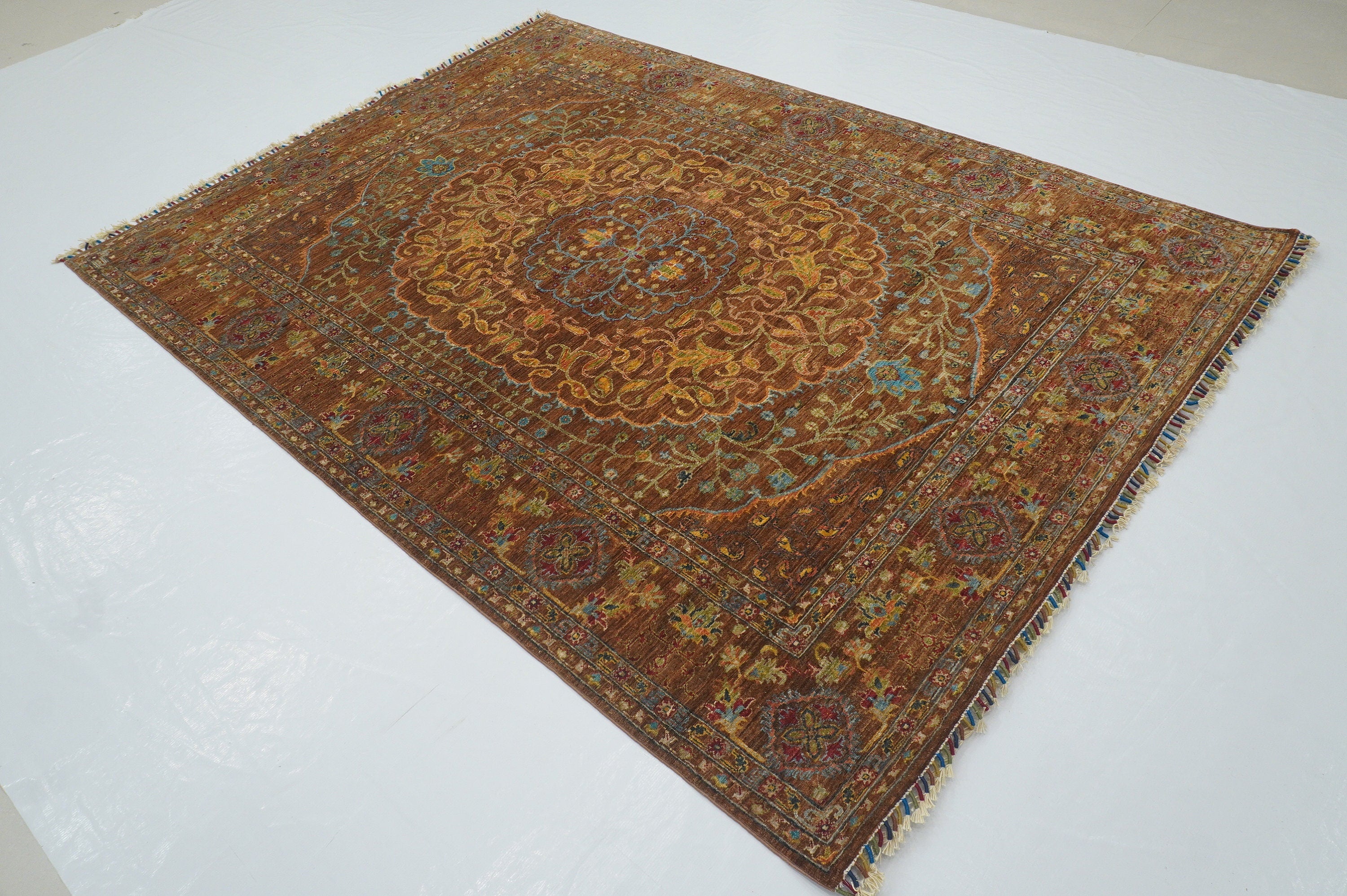 6x8 Brown Oushak Turkish Hand Knotted Medallion Area Rug - Yildiz Rugs