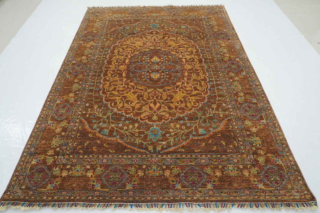 6x8 Brown Oushak Turkish Hand Knotted Medallion Area Rug