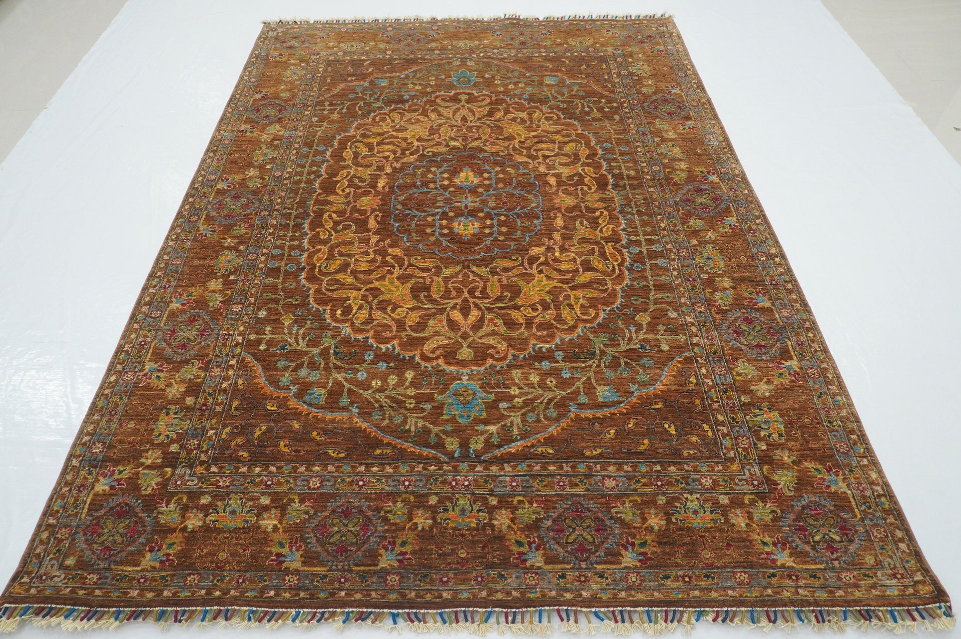6x8 Brown Oushak Turkish Hand Knotted Medallion Area Rug - Yildiz Rugs