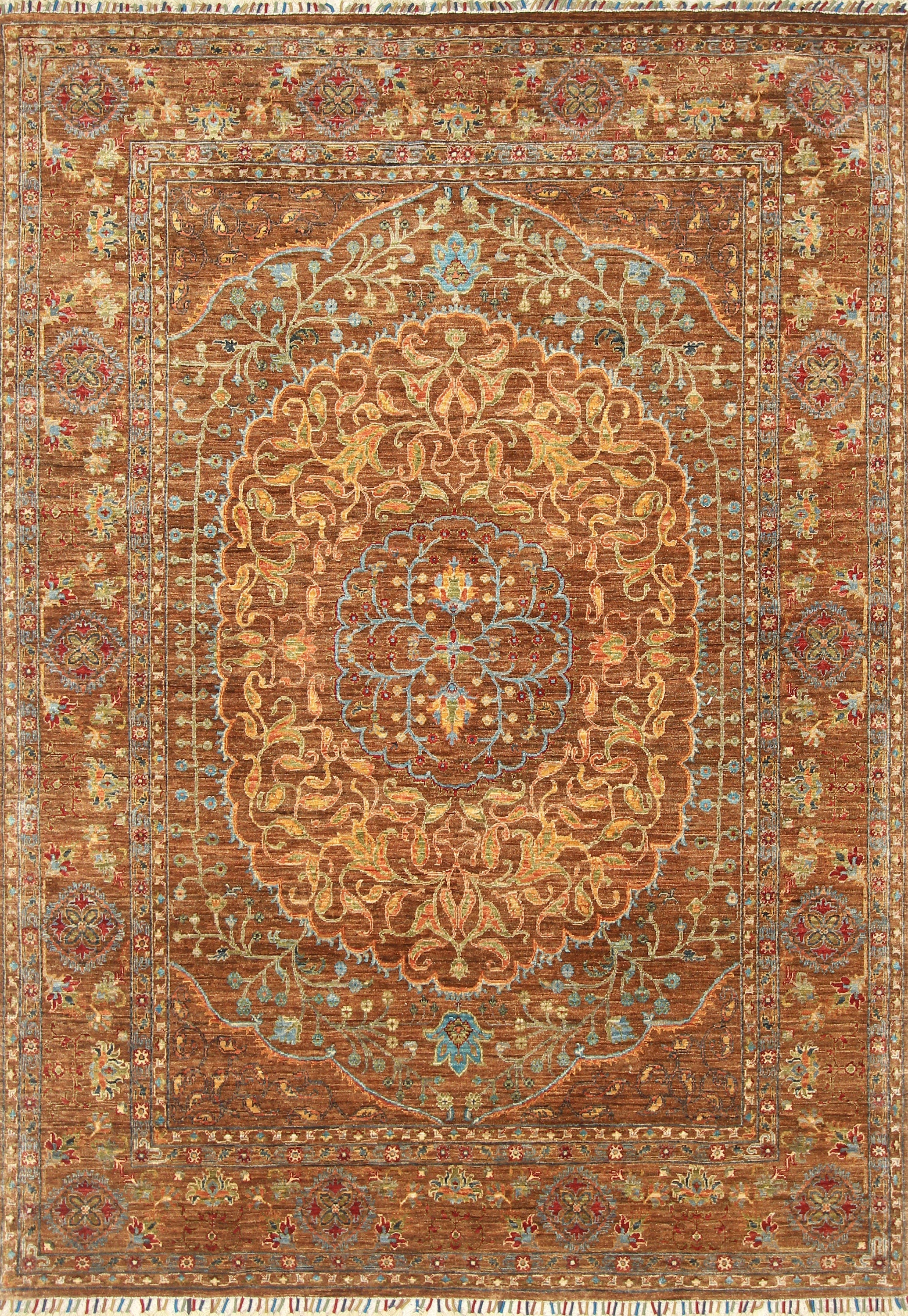 6x8 Brown Oushak Turkish Hand Knotted Medallion Area Rug - Yildiz Rugs