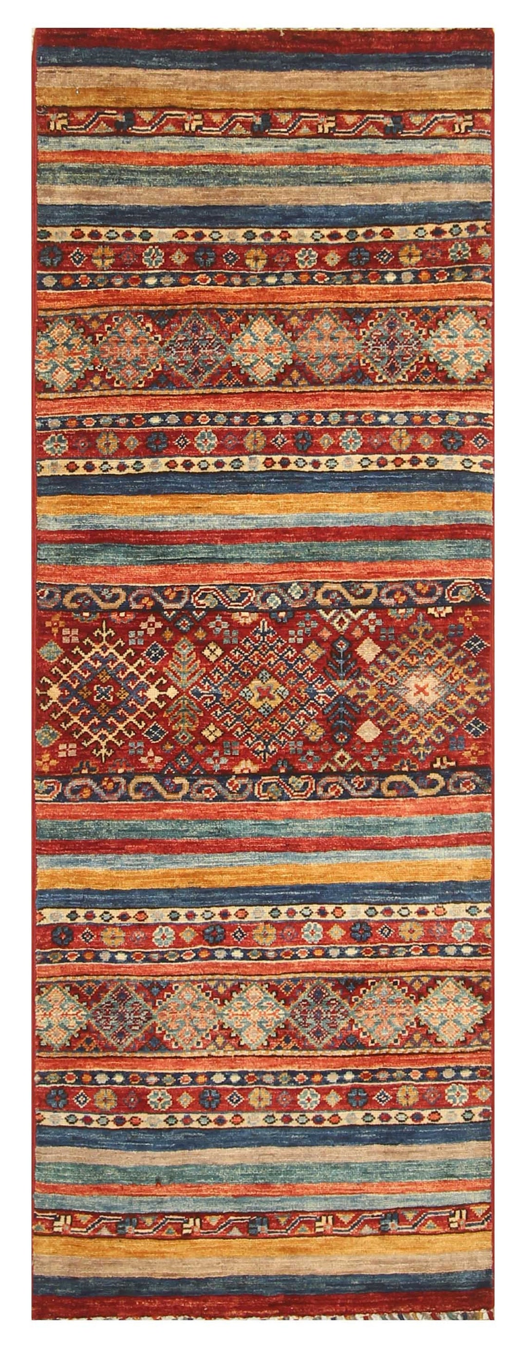 SOLD 6 ft Tribal Red Multicolor Afghan hand knotted Narrow Runner Rug