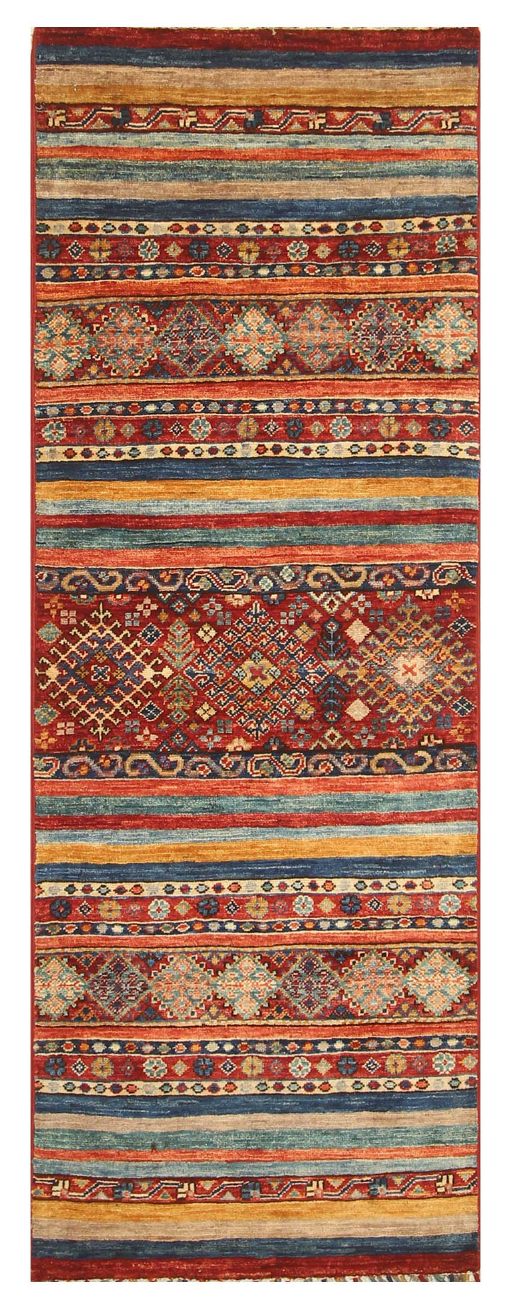 SOLD 6 ft Tribal Red Multicolor Afghan hand knotted Narrow Runner Rug