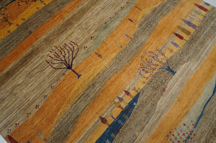 8x10 Gabbeh Orange Gray Afghan Landscape Hand knotted Tribal Rug