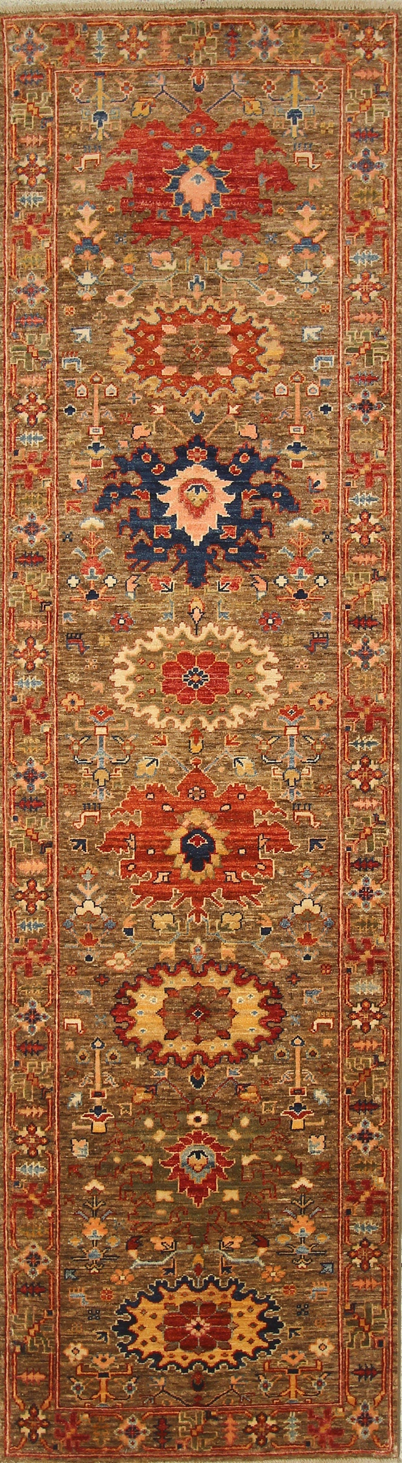 10 ft Bidjar Brown Beige Afghan Hand knotted Oriental Runner Rug - Yildiz Rugs