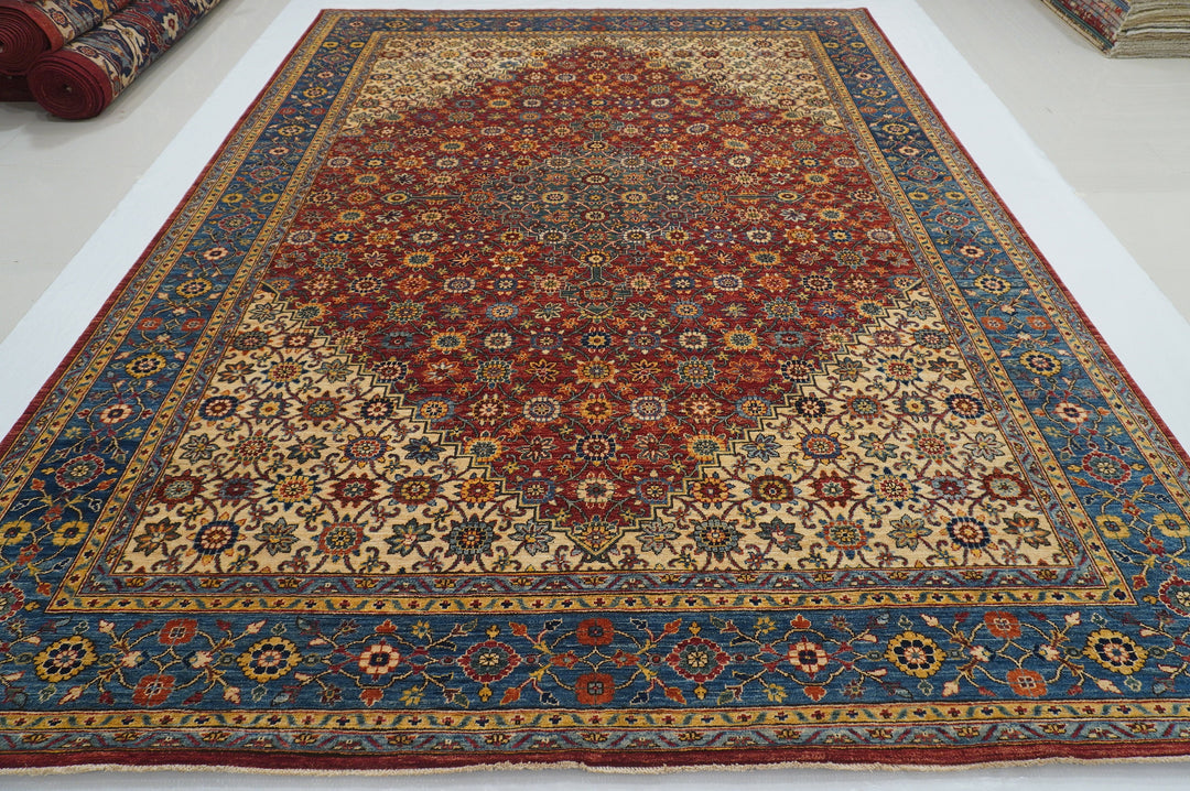 9x12 Bidjar Red Beige Blue Afghan Hand knotted Oriental Rug - Yildiz Rugs