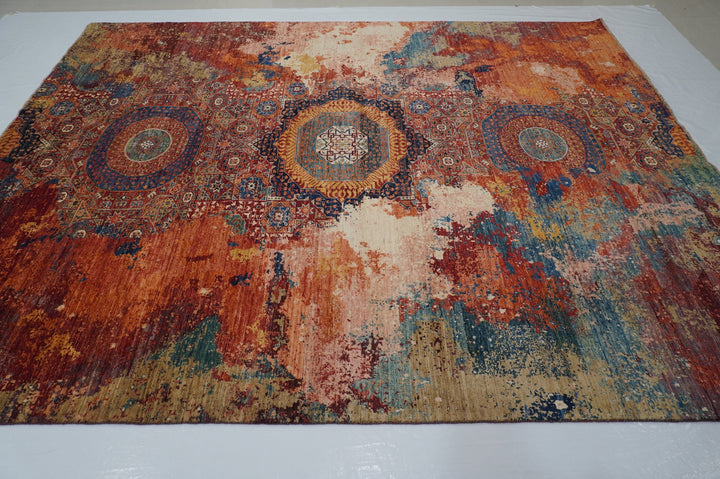 9x12 Red Modern Mamluk Turkish Hand knotted Abstract Rug