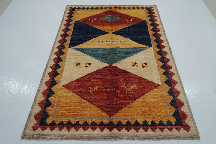 Sold 5x7 Tribal Gabbeh Beige Afghan Hand knotted Rug - Yildiz Rugs