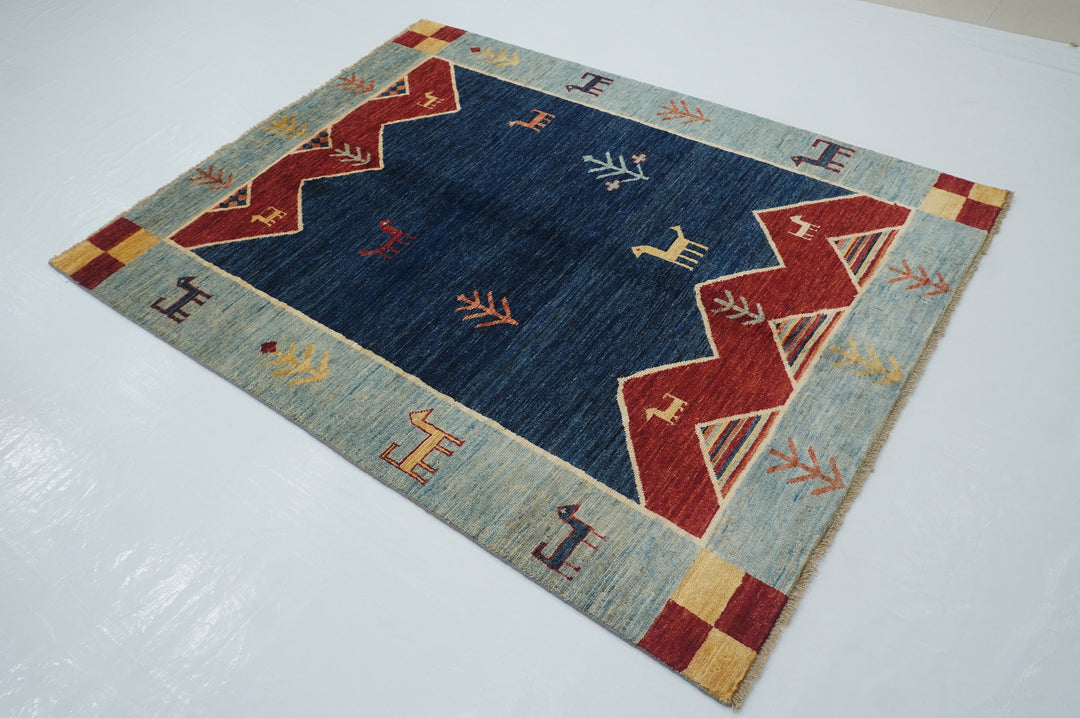 5x7 Tribal Gabbeh Navy Blue Afghan Hand knotted Rug
