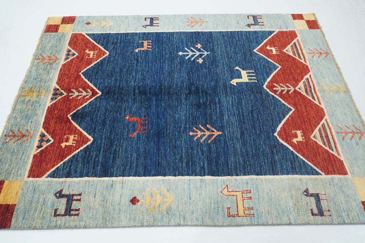 5x7 Tribal Gabbeh Navy Blue Afghan Hand knotted Rug