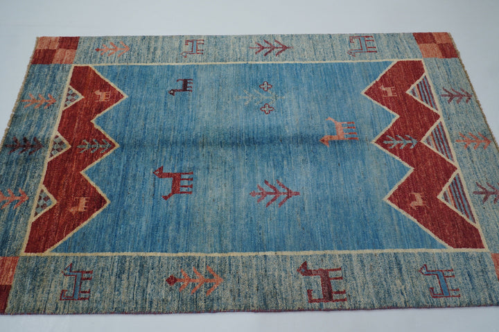 4x6 Tribal Gabbeh Turquoise Blue Afghan Hand knotted Rug